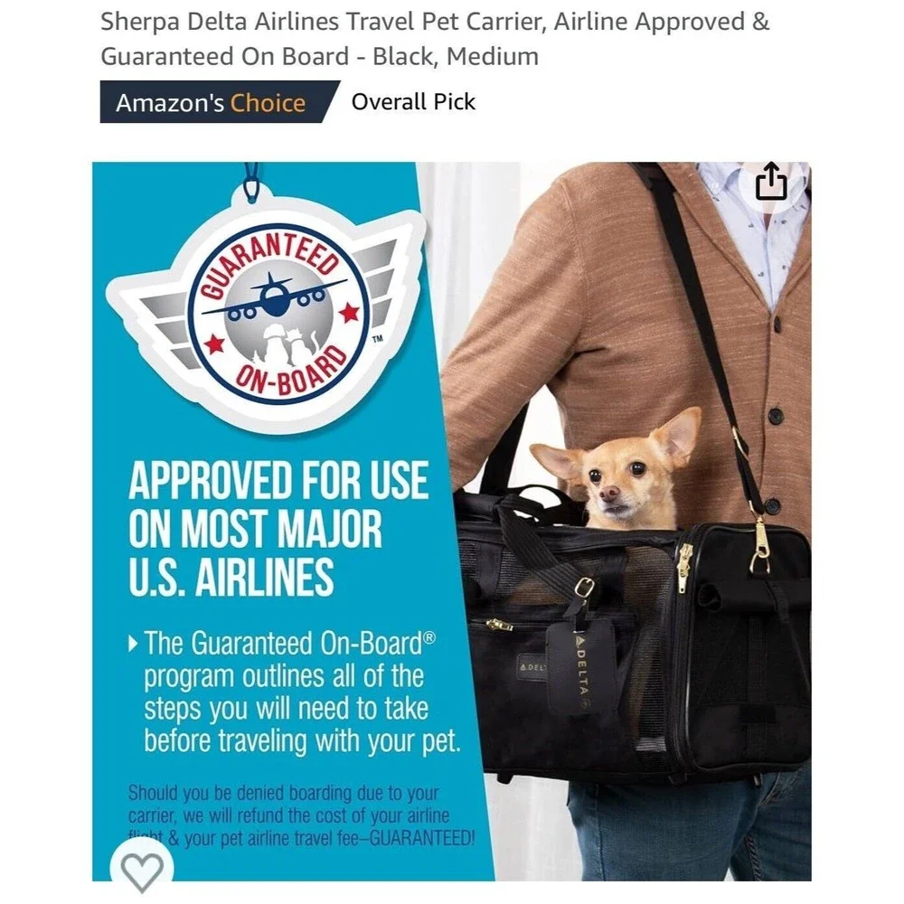 Sherpa - TRAVEL DELTA® AIR LINES® Airline Approved Pet Carrier, Medium, Black